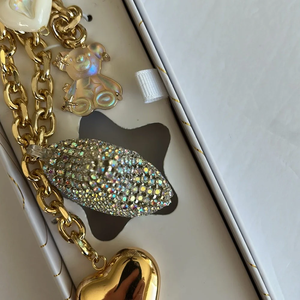 Bling Silver and Gold puffy Star and Heart Handbag charm/Keychain